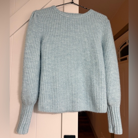 Ballon Sleeve Blue Crew Neck Sweater - a new day - Picture 1 of 5